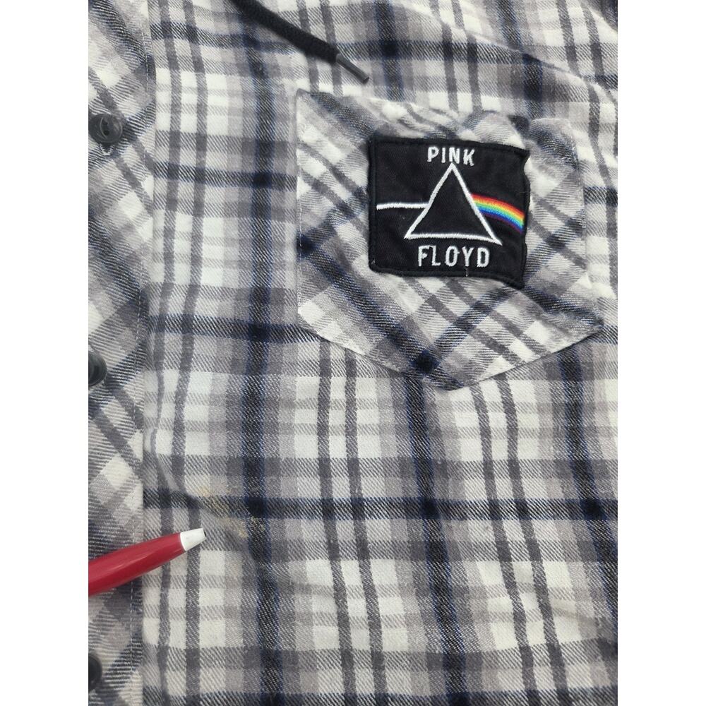 Pink Floyd Hooded Flannel Shirt Men XL Black White Plaid Dark Side Of Moon '73 - Picture 5 of 11
